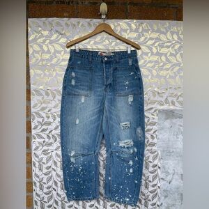 Hammill & Co Vintage Barrel Jeans | Paint Splatter Distressed Slouchy Denim M